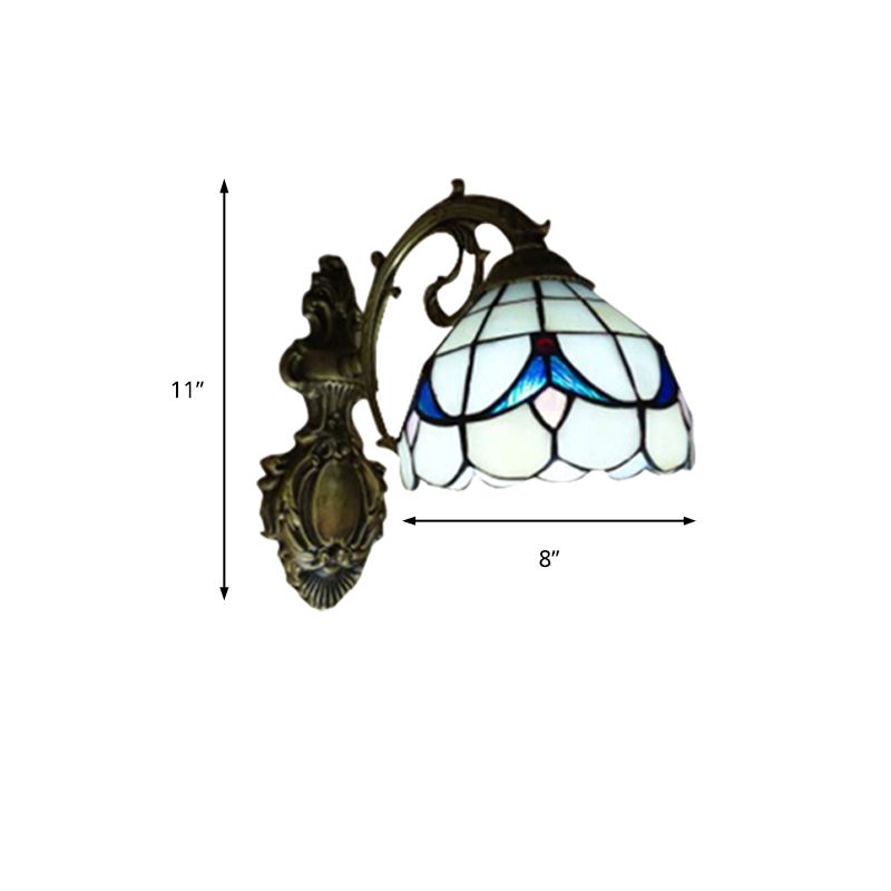 Tulip Motif Bathroom Sconce Light Glass 1 Light Tiffany Stylish Wall Sconce in Antique Bronze Finish