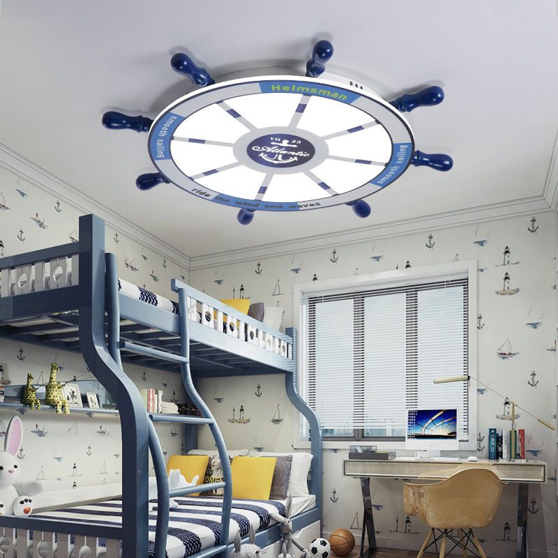 Méditerranée Rudder Ceiling Light Fixture Metal Boys Bedroom LED Ceiling Flush Mount in Blue