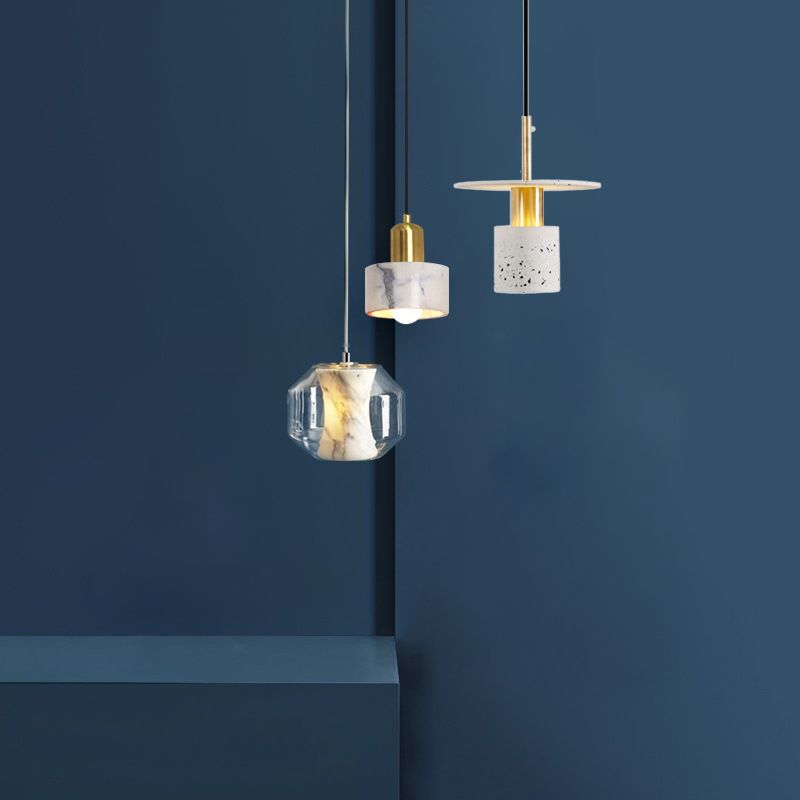 Single-Light White Marble Pendant Light for Dinning Room Bedroom Hanging Lamp