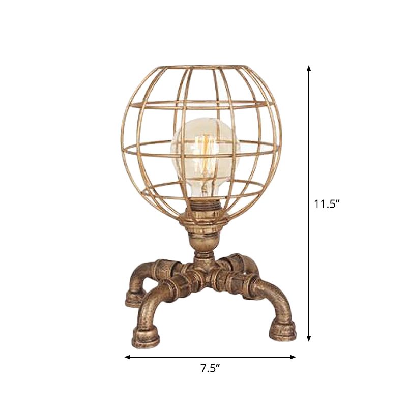 Bronze Single-Bulb Table Light Warehouse Style Iron 3-Leg/4-Leg/Sitting Robot Nightstand Lamp with/without Cage Guard