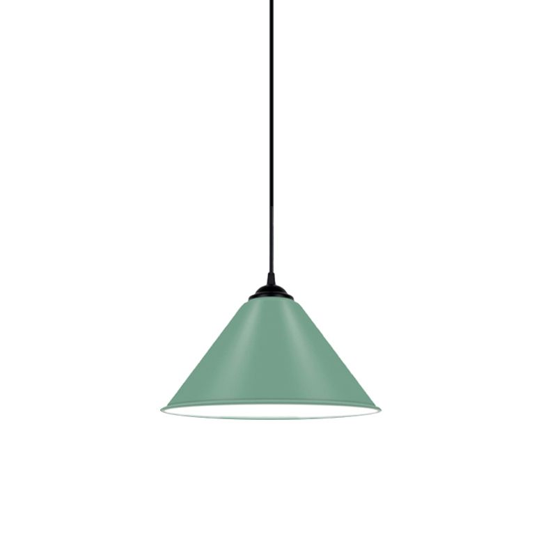 Luz colgante de cono de metal moderno 1 luz colgante de color rosa/amarillo/verde, 12 "/14"/16 "Dia