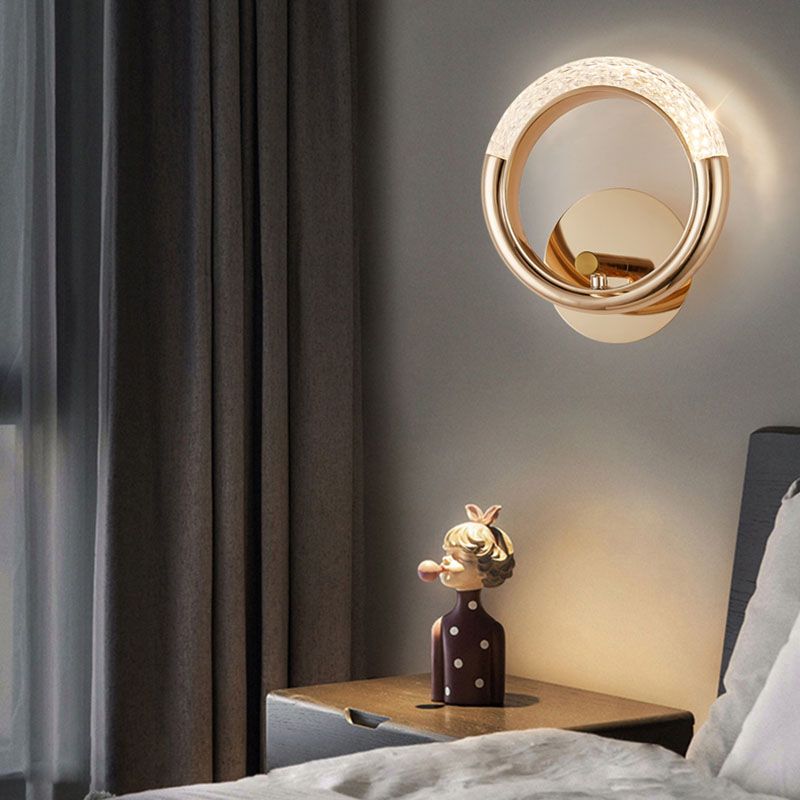 Lámparas de pared acrílica de círculo dorado lámpara de montaje de pared moderna de 1 luces para sala de estar