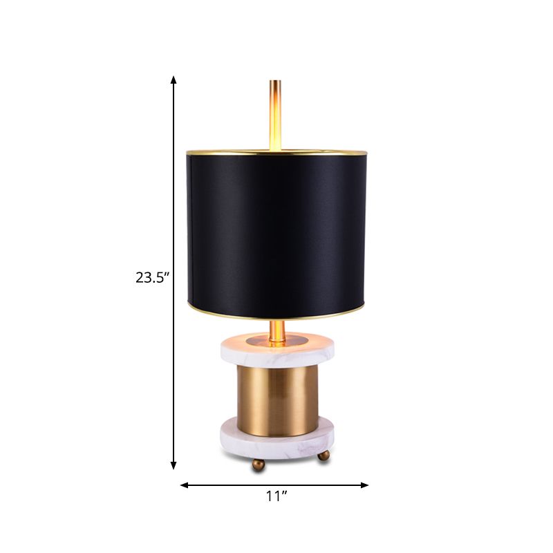 Stoff Drum Shade Nachttisch Licht Modernismus 1 Kopf Marmor Reading Buchlampe in Schwarz