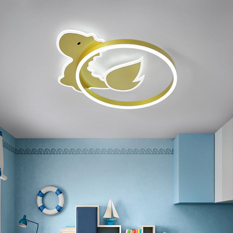Dinosaur LED Flush Mount Ceiling Fixture Cartoon Acrylic Gold Flush Mounted Lamp in Warm/White Light for Baby Room