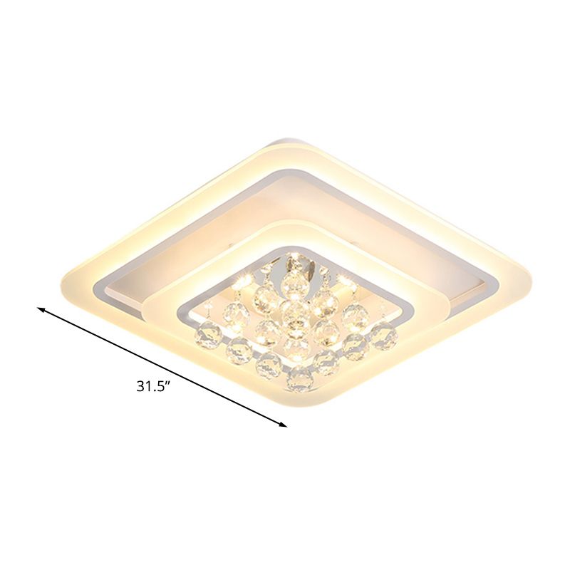 19.5"/23.5"/27.5" W LED Flush Ceiling Light Modern White Square Crystal Flush Mount Lighting, Warm/White Light