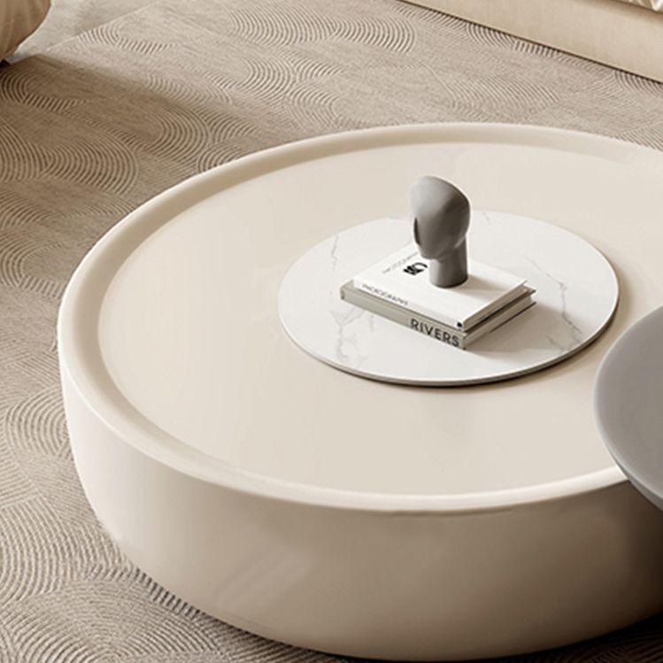 Contemporary Round Cream Coffee Table Set with Storage Drawer