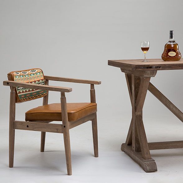 Silla de comedor con brazo abierto para cafetería de granja, acabado mate de cuero