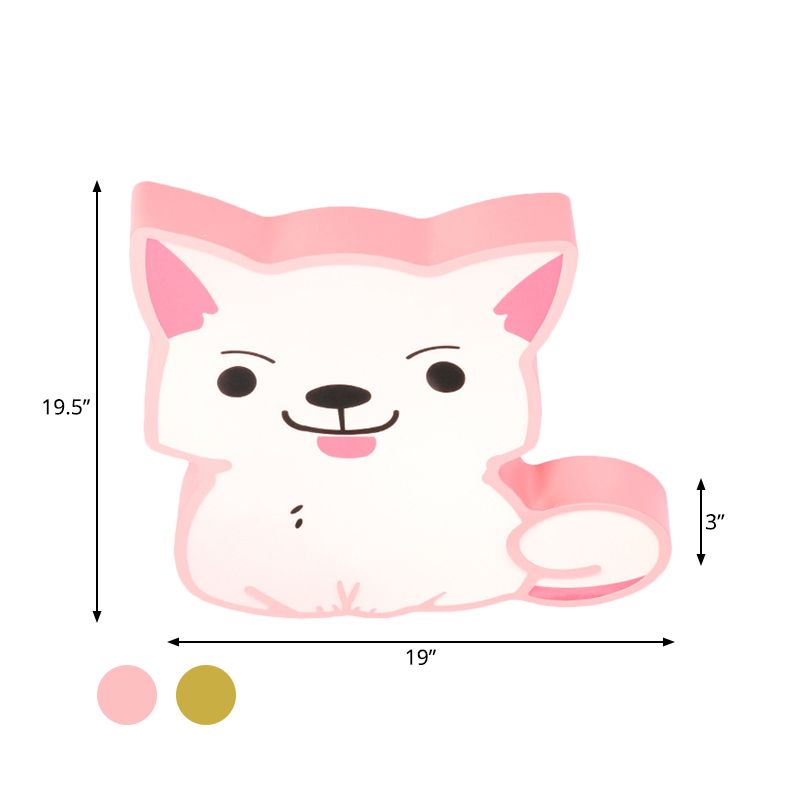 LED Kindergarten Flush Mount Pendant Light Cartoon Style Yellow/Pink Ceiling Mounted Fixture with Cat Acrylic Shade in Warm/White Light