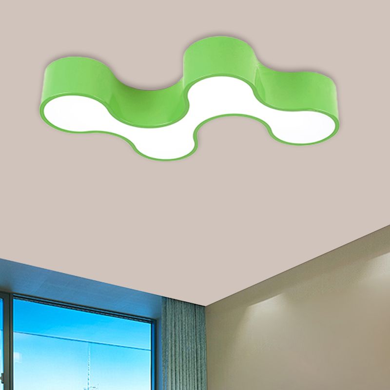 LED Bedroom Flush Mount Lamp Kids Style Blue/Yellow/Green Ceiling Lighting with Earthworm Acrylic Shade