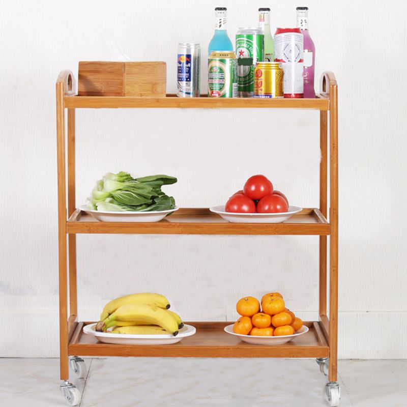 Home Dining Prep Table Natural Open Shelves Prep Table with Casters