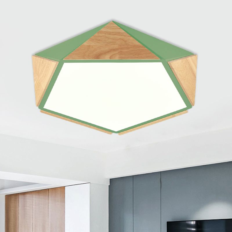 Flat Pentagon Ceiling Mount Light Macaron Stylish Wood LED Flush Light for Kids Bedroom