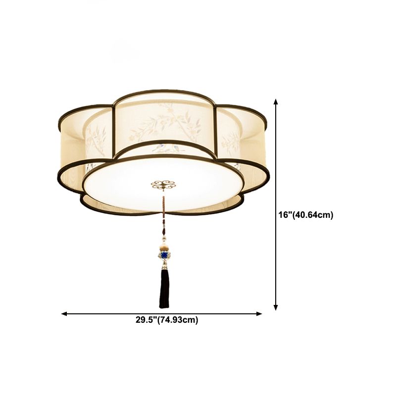 New Chinese Style Ceiling Light Geometry Shape Ceiling Lamp with Fabric Shade for Bedroom