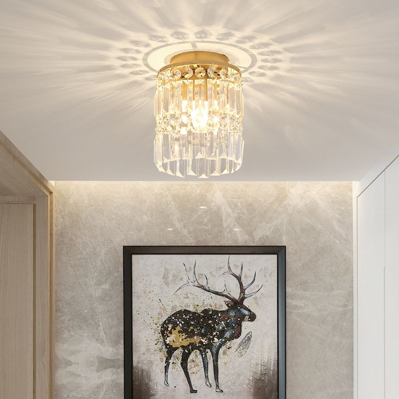 Modern Style Cylindrical Ceiling Mounted Light Crystal Aisle Close to Ceiling Lamp in Gold
