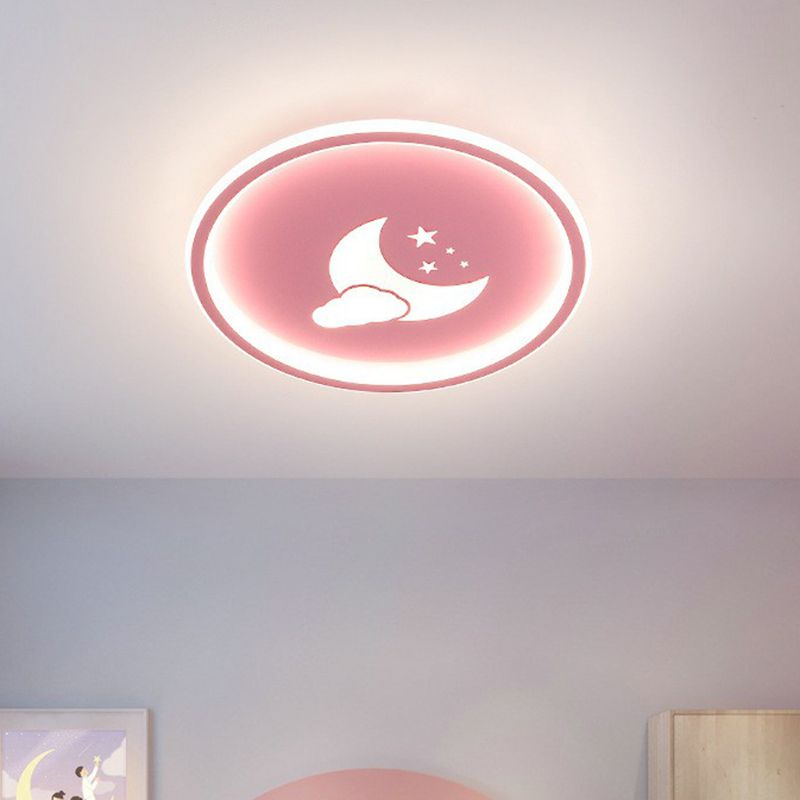 Metallic Ring Shaped LED Flush Mount Lighting Nordic Style Flush Mount Ceiling Light with Star and Moon Pattern