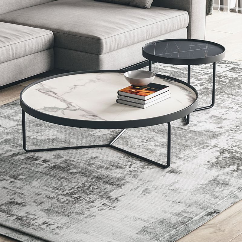 2 Piece Round Nesting Tables Modern Minimalist Slate Coffee Table