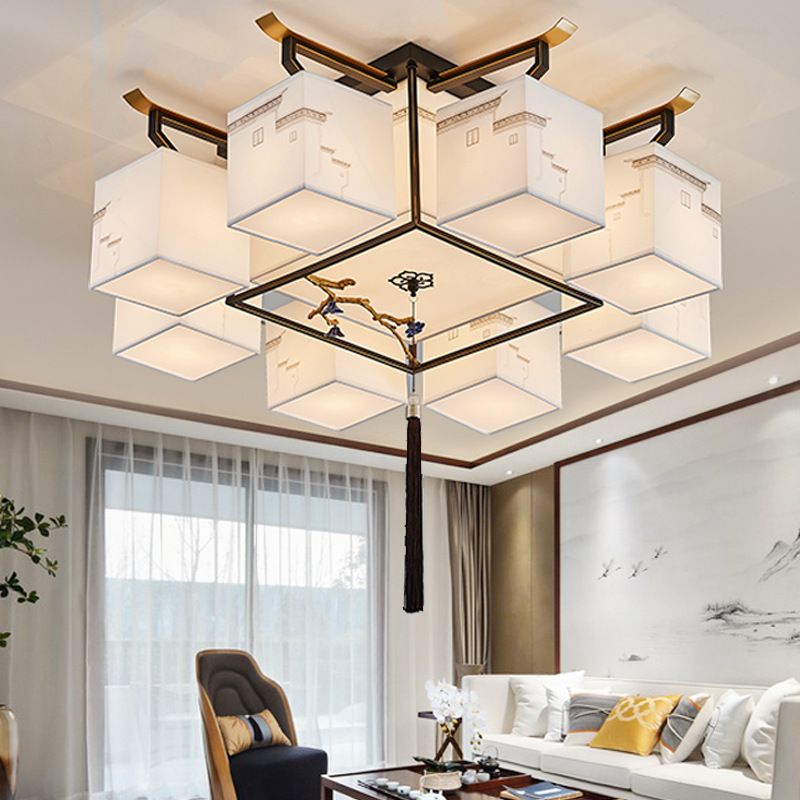 Plafonnier affleurant de Style traditionnel, abat-jour en tissu, luminaire pour salon