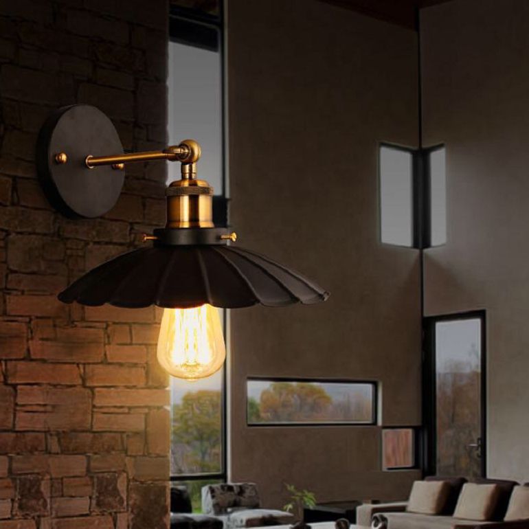Industrial Style Wall Sconce Metal 1 Light Sconces for Living Room