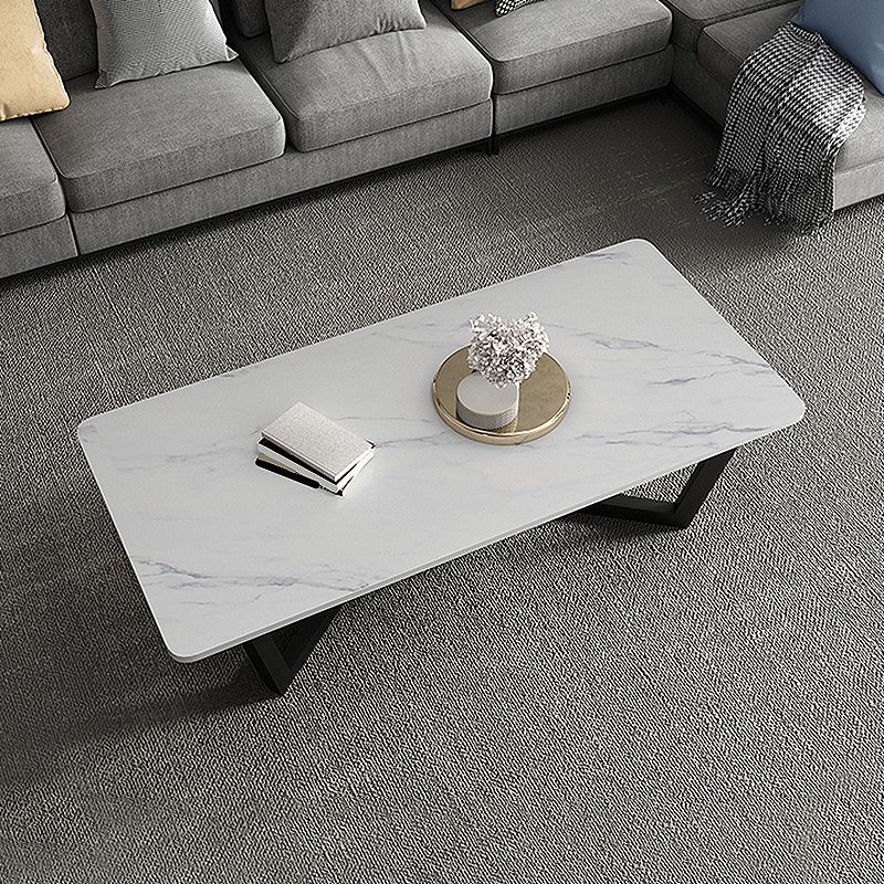 17.7"H Square White Slate Metal Frame Coffee Table for Living Room