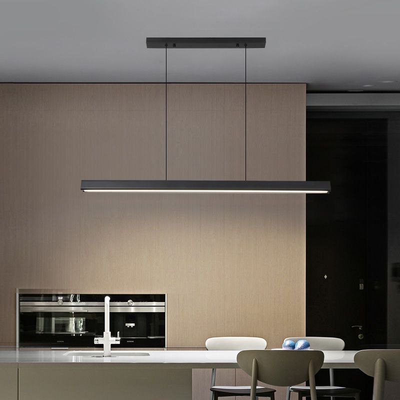 Black Metal Island Light Fixtures Modern Linear Restaurant Hanging Lamp with Acrylic Shade