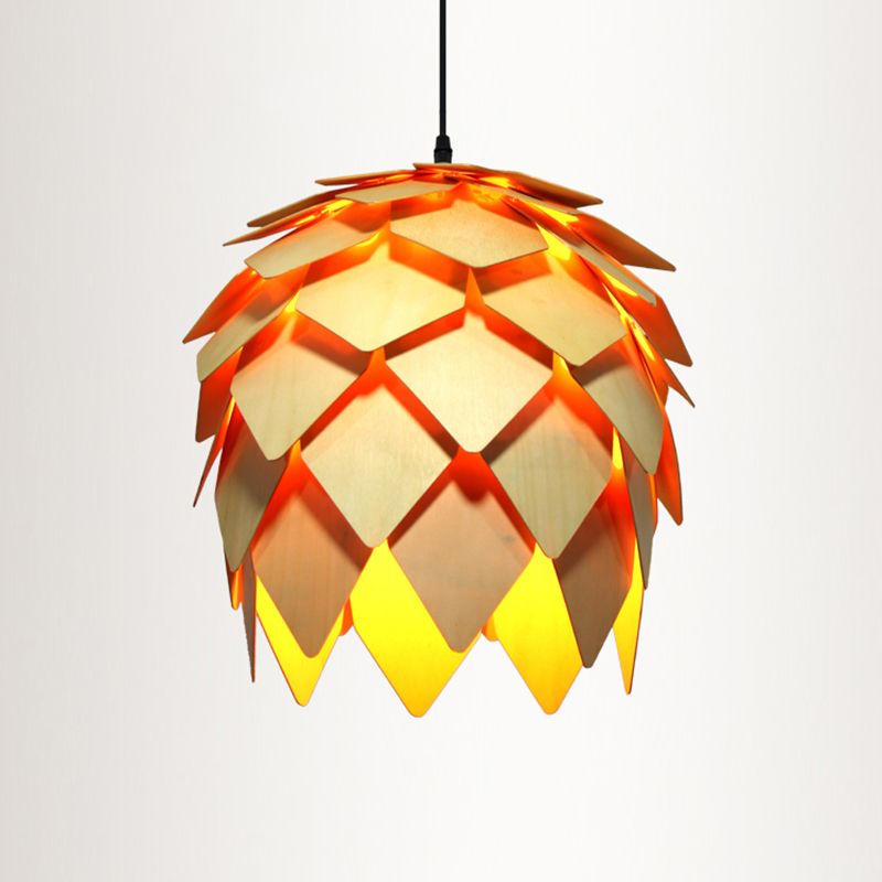 Wood Shaded Pendant Light Contemporary Single Suspension Lighting Fixture for Restaurant