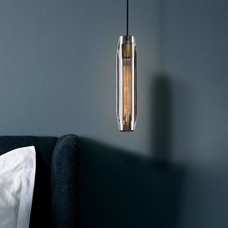 Brass Cylindrical Hanging Lamp in Modern Creative Style Copper Pendant Light with Crystal Shade