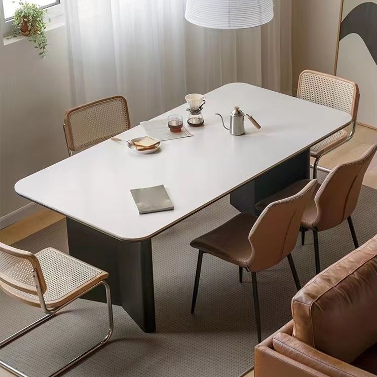 White Dining Table with Black Wooden Base Rectangle Dinette Table for Home