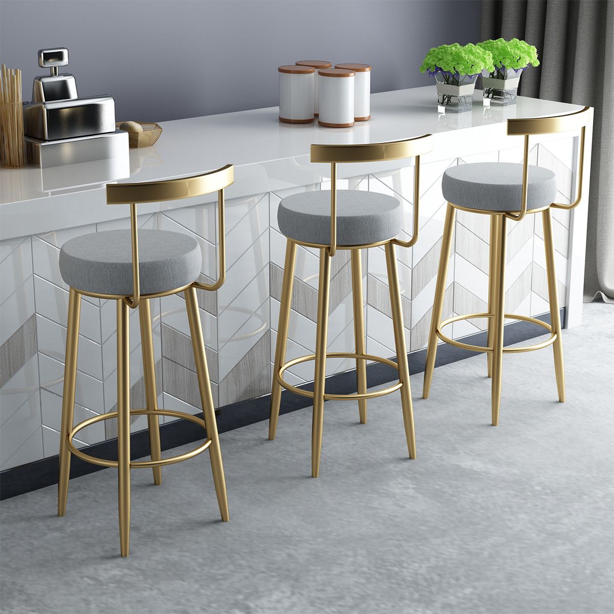 Glam Metal Bar and Counter Stool Low Back Stool with 4 Legs in Gold