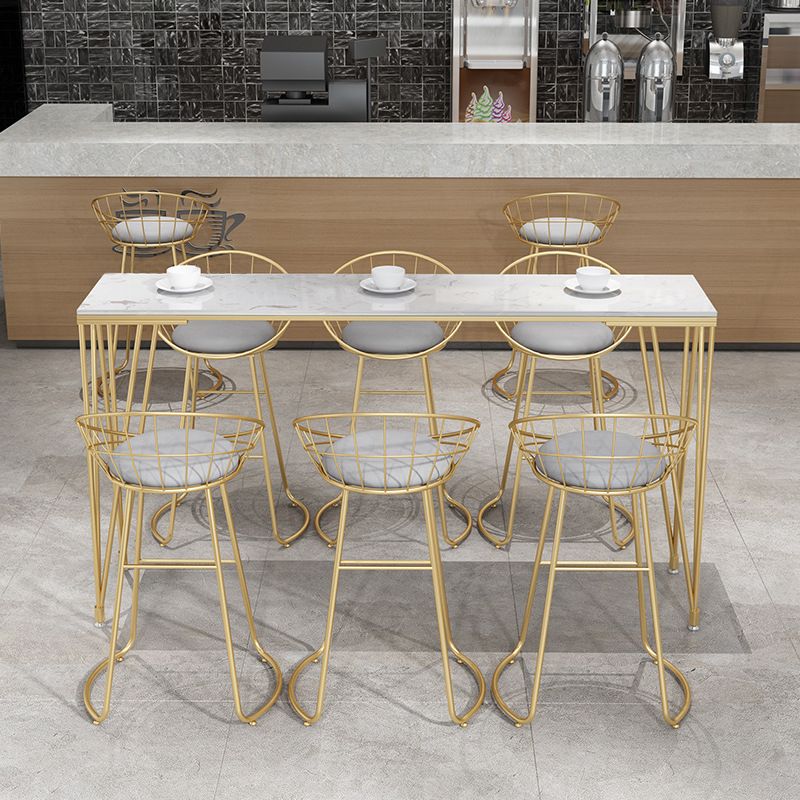 Glam Style Rectangle Bar Table Faux Marble 4 Legs Bar Wine Table