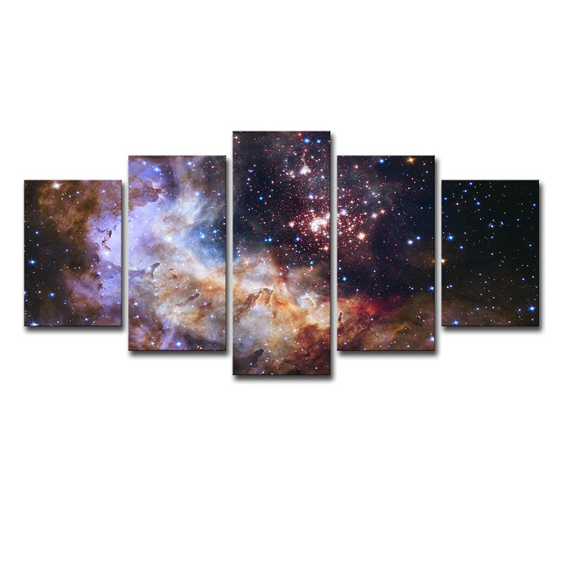 Space Star Cluster Wall Art Kids Bedroom Milky Way Print Canvas in Brown for Decor