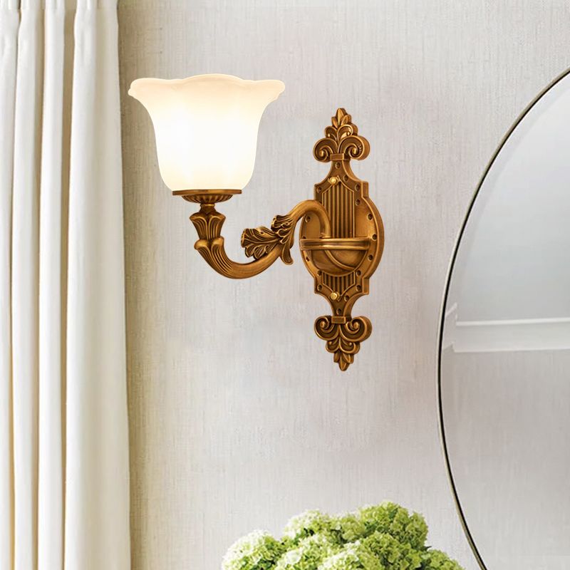Traditional Bell Shade Wall Lighting 1/2-Light Frosted Glass Wall Mounted Light in Brass for Hallway