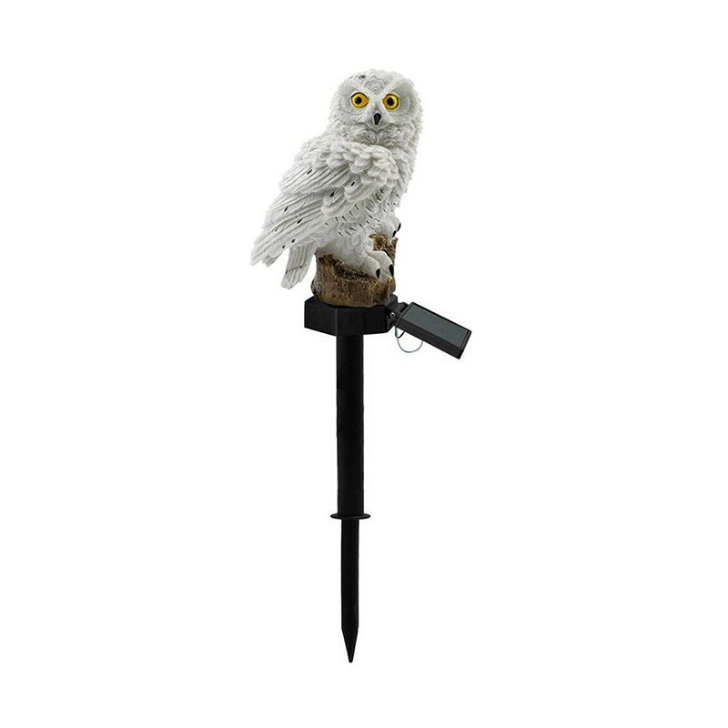Owl Resin Solar LED Path Light Modern Brown/White LED Ground Plug Lamp for Outdoor Courtyard