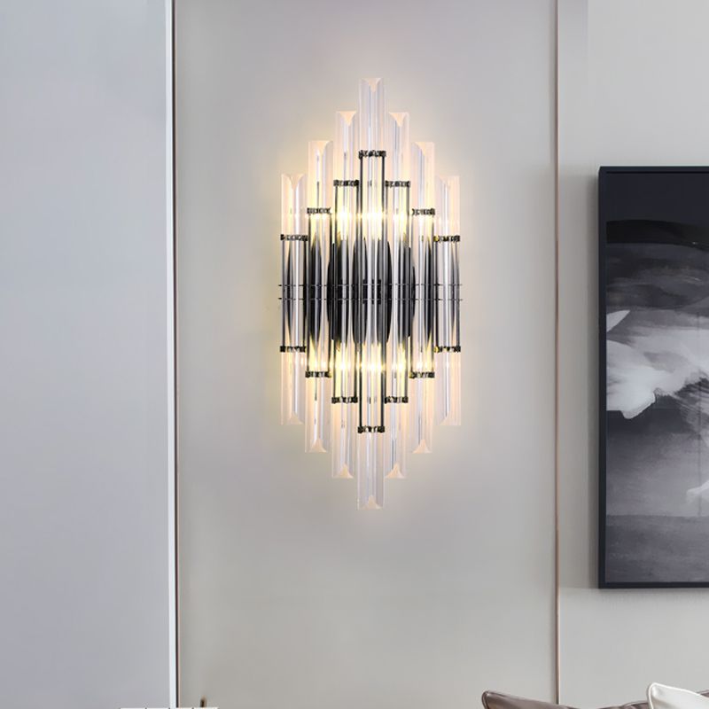 Modernist Style Tubular Wall Lighting Clear Crystal 2 Lights Living Room Wall Light Fixture in Chrome