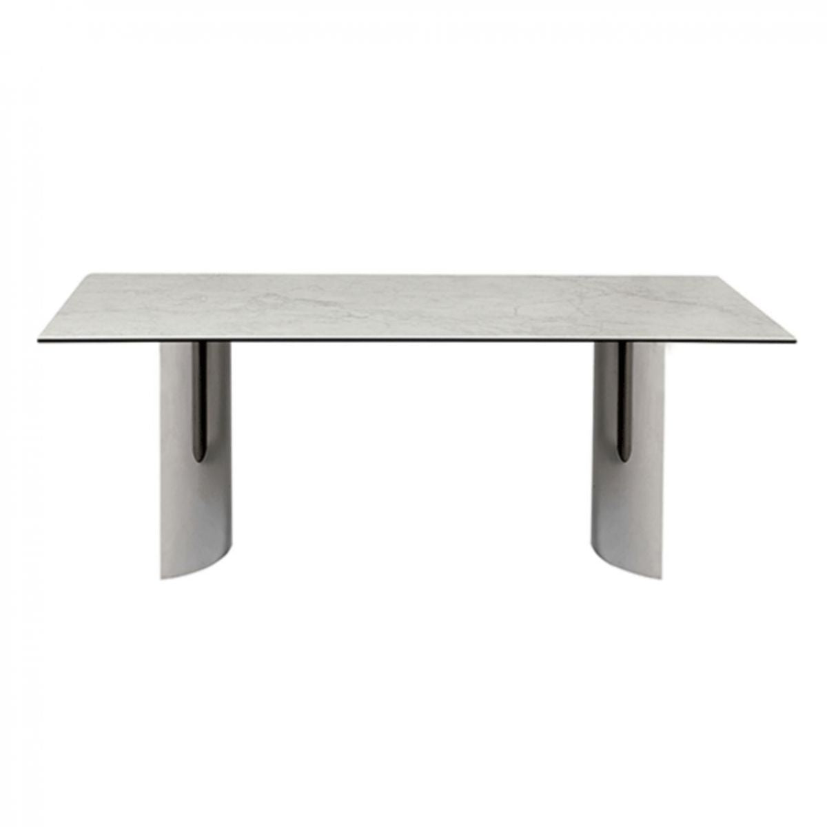 Mesa rectangular de lujo tradicional de metal, mesa de piedra sinterizada blanca para cocina y comedor