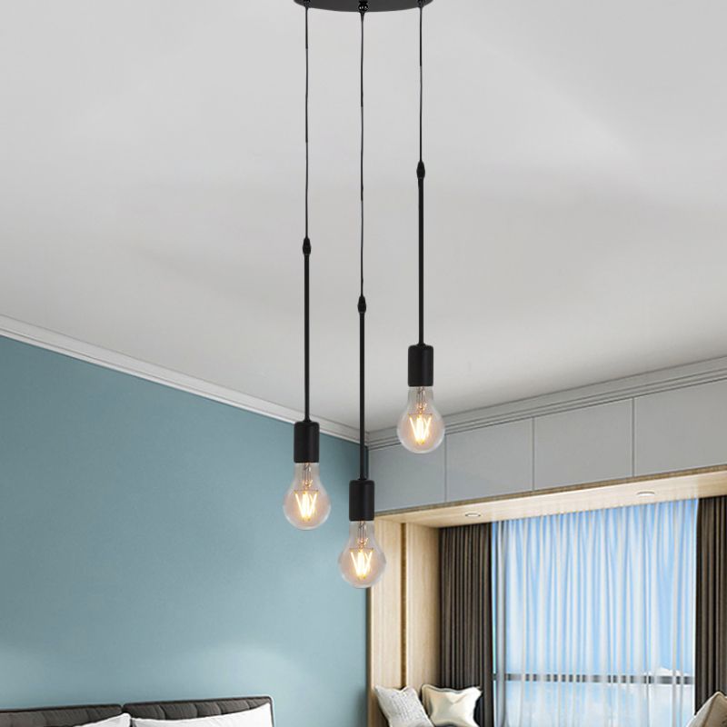 Metallschwarz Multi Hanging Light Draping Bare Lampe 3/5/10-Licht-Lagerdecke Anhängerlampe mit rundem/linearem Baldachin