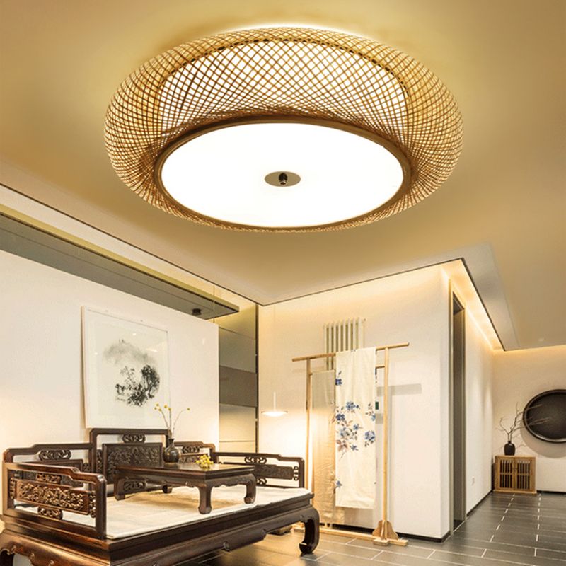 Moderne LED-inbouwlamp Eenvoudige plafondlamp met bamboe kap voor woonkamer