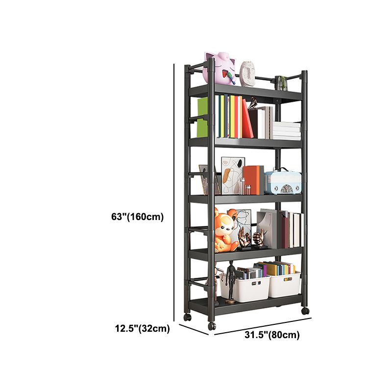 Industrial Style Metal Bookshelf Etagere Shelf Bookcase with Caster Wheels