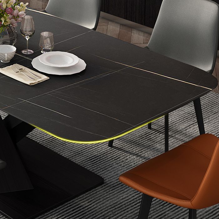 Contemporary Dining Set 1/4/5/7 Pcs Black Sintered Stone Dining Table and Armless Chairs