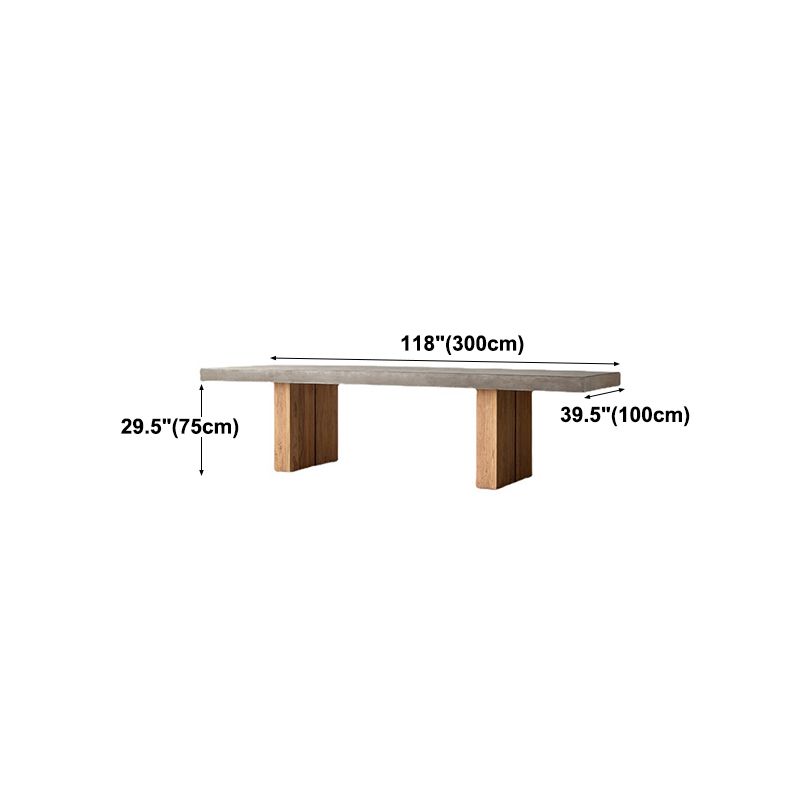 Modern Rectangle Dining table Solid Wood Double Pedestal Table in Grey