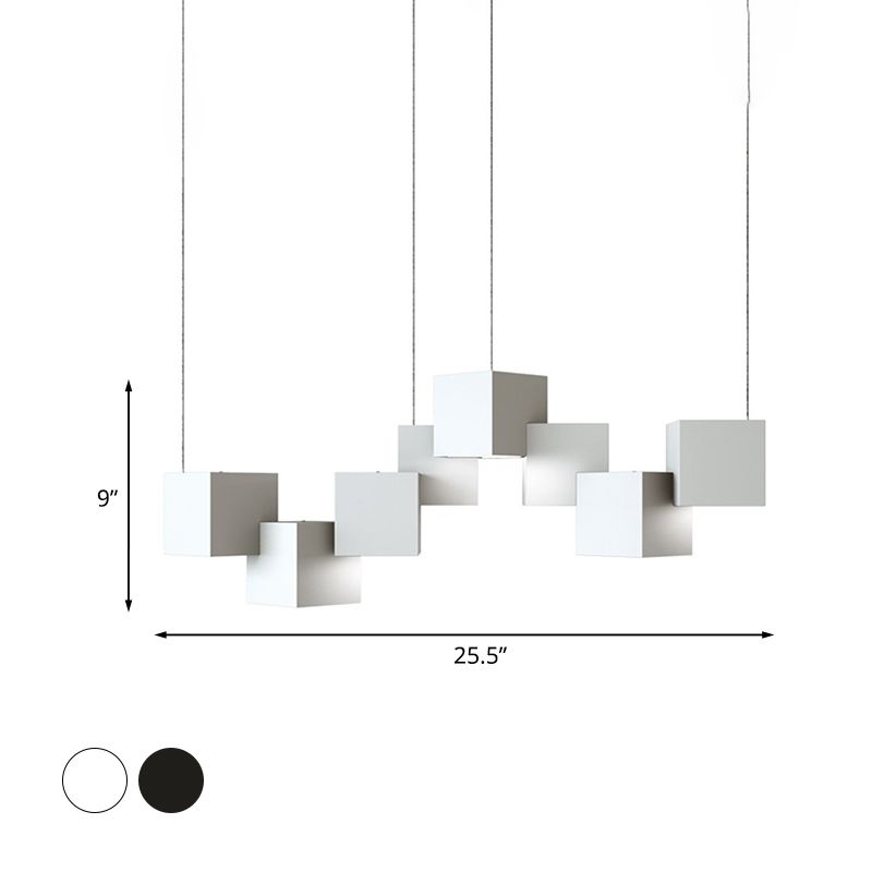 Black/Nero Spliced Cube Soffio Light Modernist 8 Luci Light Metal LED Lampada a sospensione in luce bianca/calda, larghe 25,5 "/28"