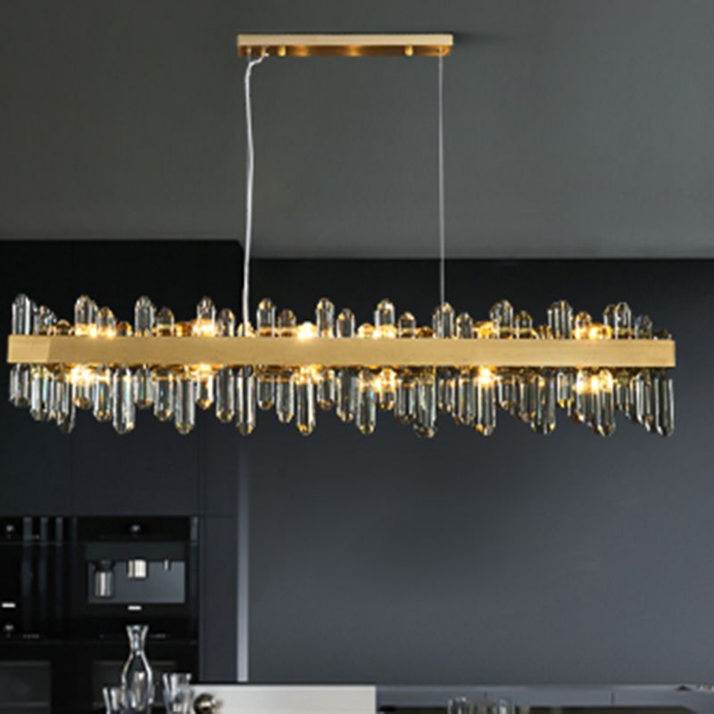 Gold Crystal Linear Ceiling Pendant Contemporary Island Lighting Fixtures for Dining Room