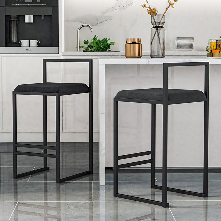 Modern Armless Backrest Counter Stool Iron Kitchen Bar Stool with Cushion and Pedal