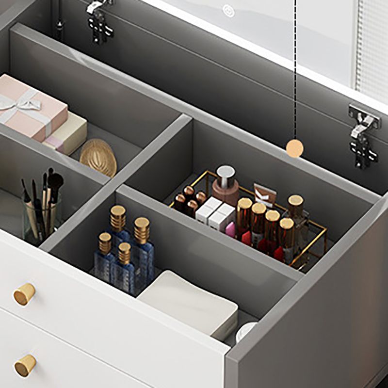 Contemporary Grey Make-up Vanity with Mirror and Wooden Top for Bedroom