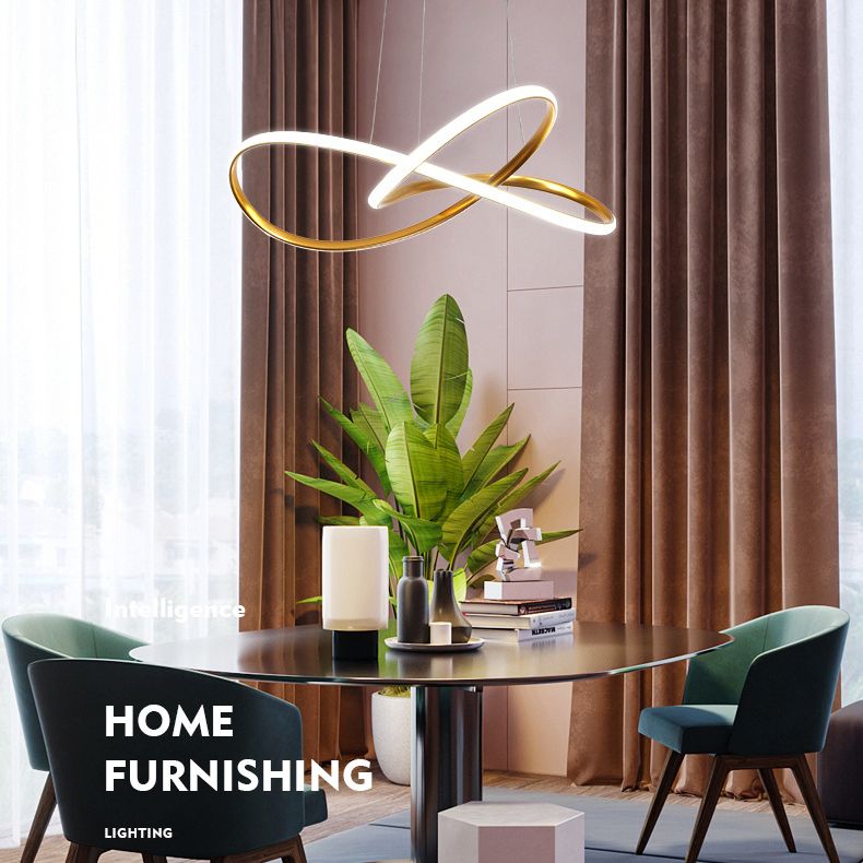 Modern Minimalist Linear Chandelier Light Metal Spiral LED Ceiling Chandelier for Living Room