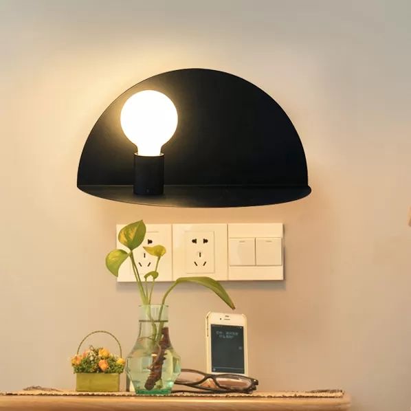 Open Bulb Kids Bedroom Wall Light with Half-Circle Metal 1 Light Nordic Style Sconce Light