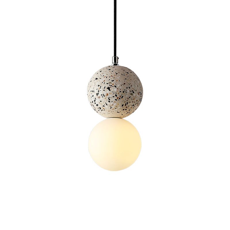 Round Pendant Light Minimalistic Frosted Glass 1 Bulb Dining Room Suspension Light with Terrazzo Decor