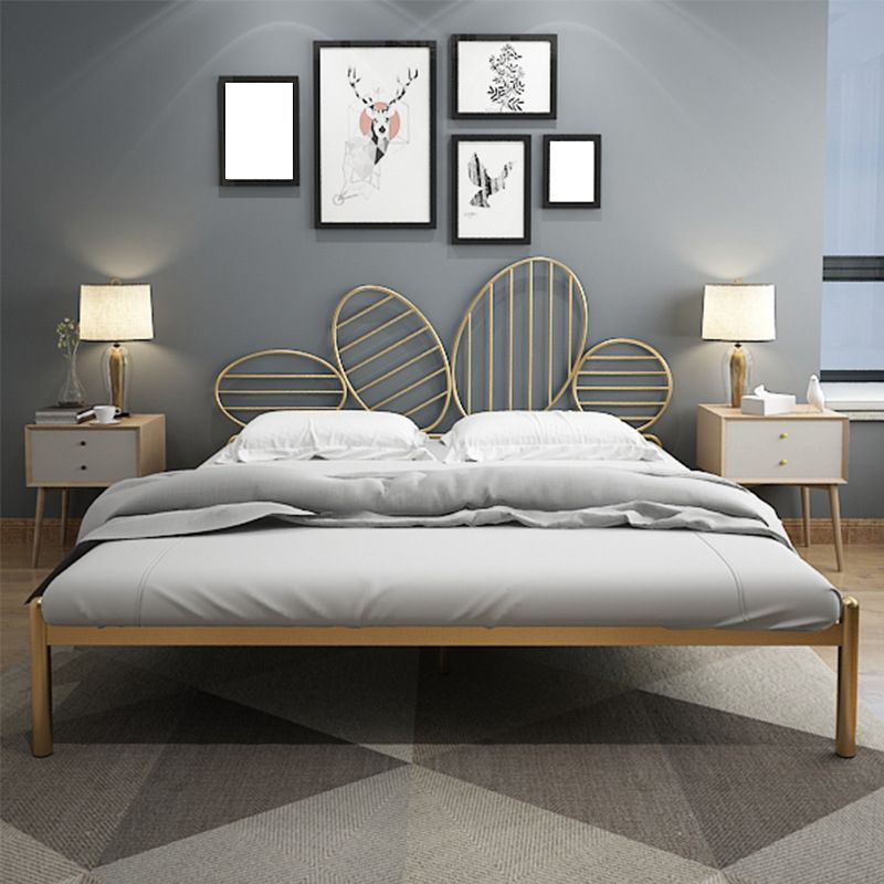 Iron Open-Frame Bed with Headboard and Metal Legs Glam Bed 43.3" H