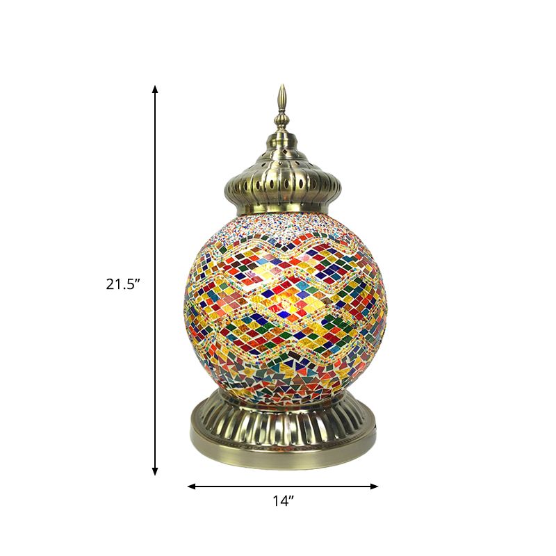 Gelb/lila Kugel-Nachtlicht, Vintage-Stil, mehrfarbiges Buntglas, 1 Kopf, Nachttischlampe