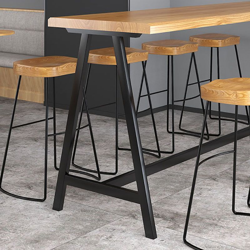 Dining Room Rectangle Wood Top Counter Table Metal Black Legs Industrial Bar Table