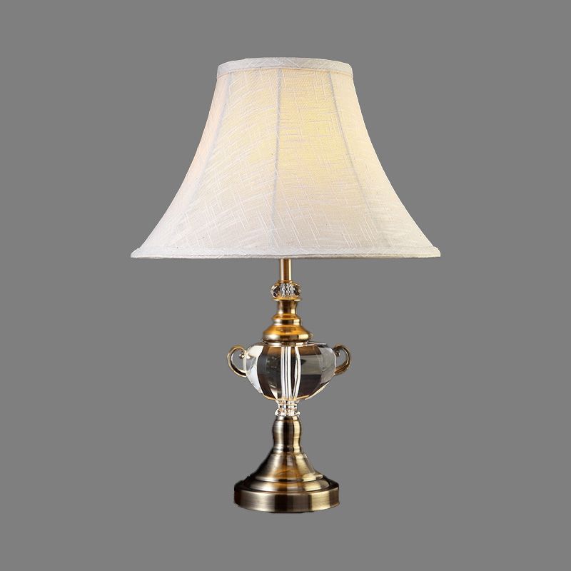 1 Head Bedroom Task Lighting Modern White Nightstand Lamp with Bell Fabric Shade