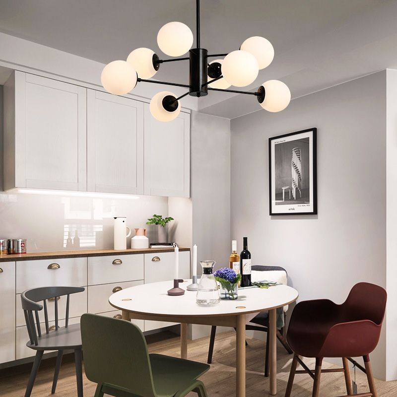 Leche de lámpara de techo negro de vidrio Negro Luces de lámparas de araña de múltiples luces de múltiples luces industriales